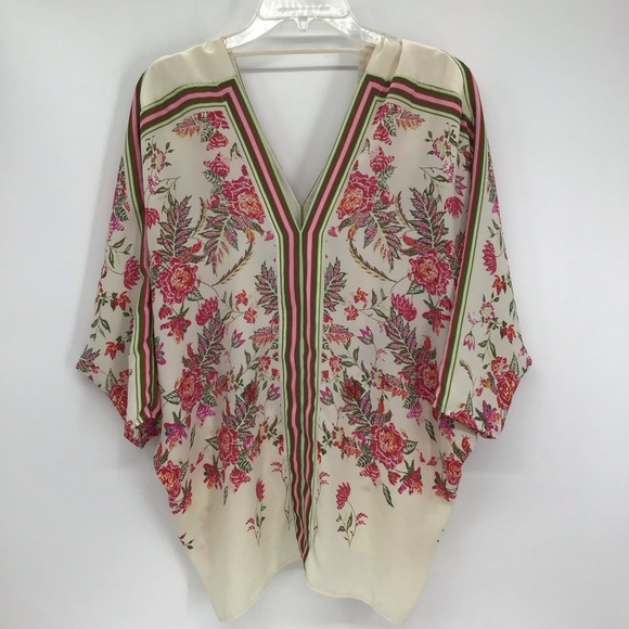 Rose + Olive Floral Spring Flowy Boho Top Blouse Creme/Multi Color Size Medium - Picture 1 of 7